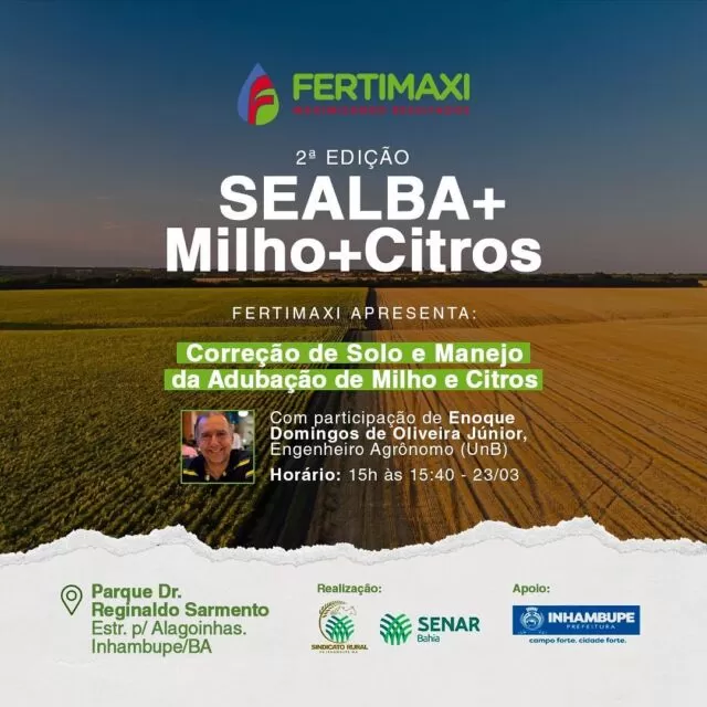Nesta quinta-feira estará acontecendo um evento super importante e você é o nosso convidado! 

Venha aprender mais sobre a Correção do Solo e Manejo de Adubação de Milho e Citros, com participação de Enoque Domingos de Oliveira Júnior. Será incrível! Esperamos por você! 😉